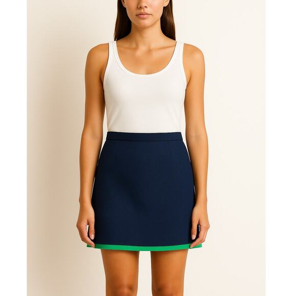 Reimagined by J.Crew Factory Tipped Skirt in Basketweave Navy Green Size 10 - Picture 1 of 8